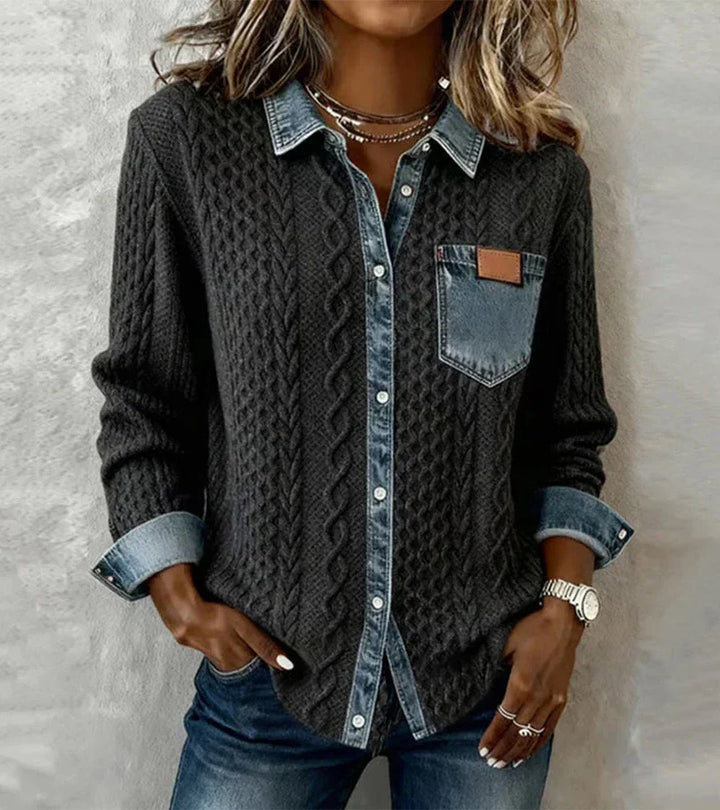 Marcela | Patchwork Knit Top with Denim Details
