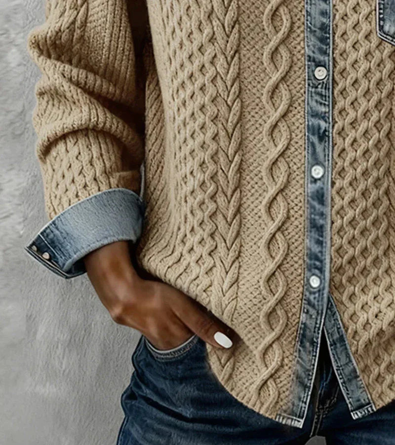 Marcela | Patchwork Knit Top with Denim Details