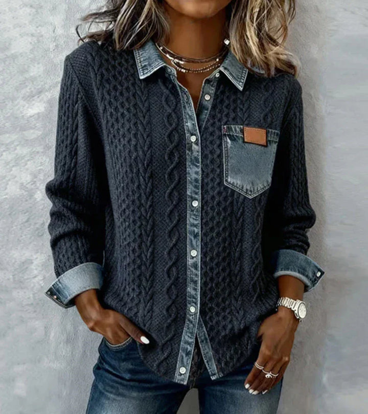Marcela | Patchwork Knit Top with Denim Details